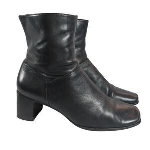 EASY SPIRIT! HALTON BLACK GENUINE LEATHER SQUARE TOE & HEEL ANKLE BOOTS! SZ 9B